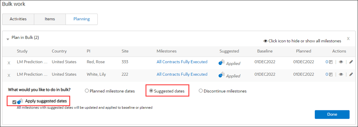 Apply suggested dates in bulk