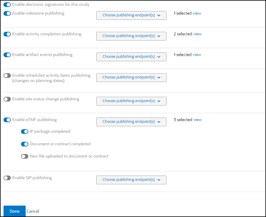 Enable and select integration endpoints