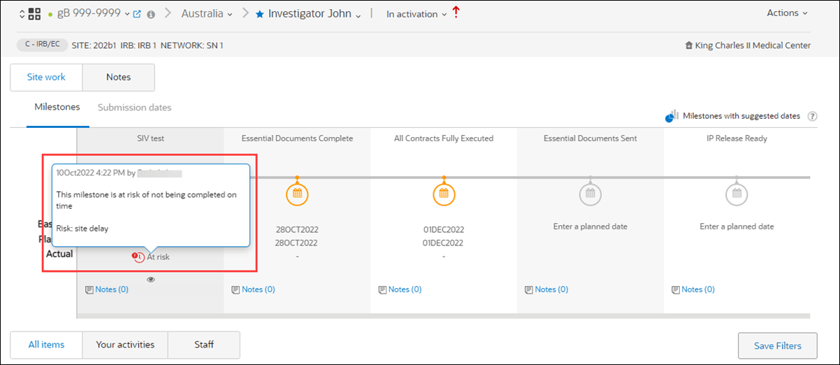 Milestone at risk popover with risk details