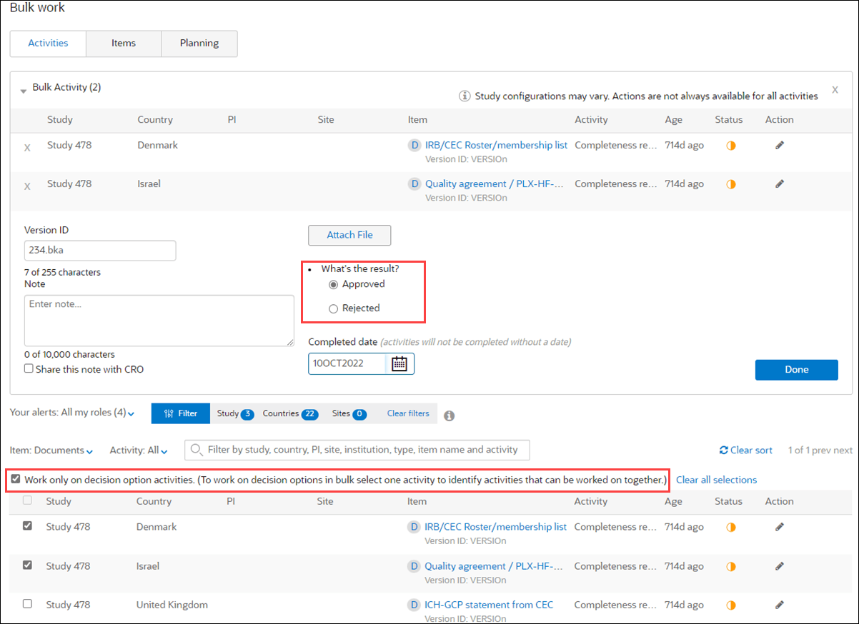 Select and apply a decision option in bulk