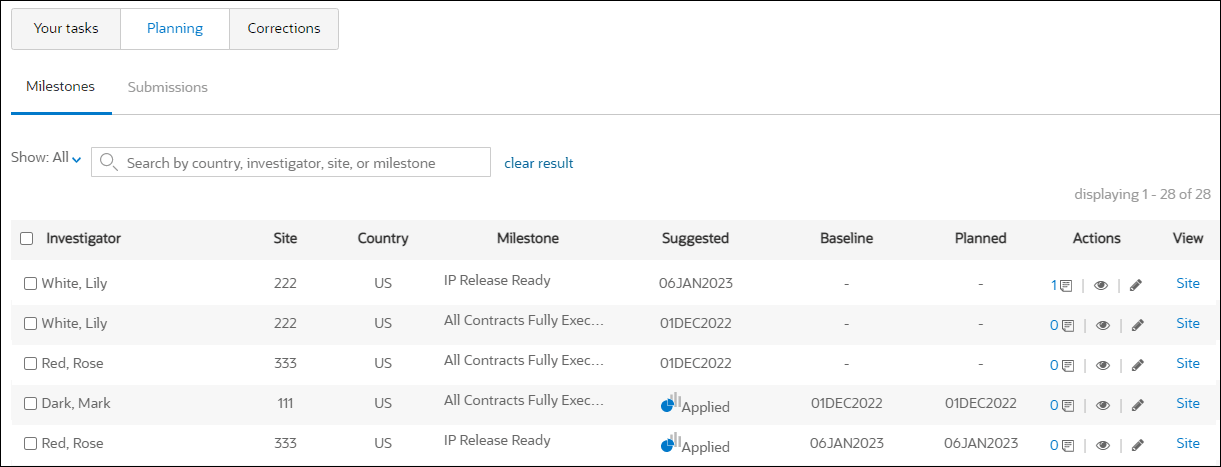 Study planning tab with Suggested dates column
