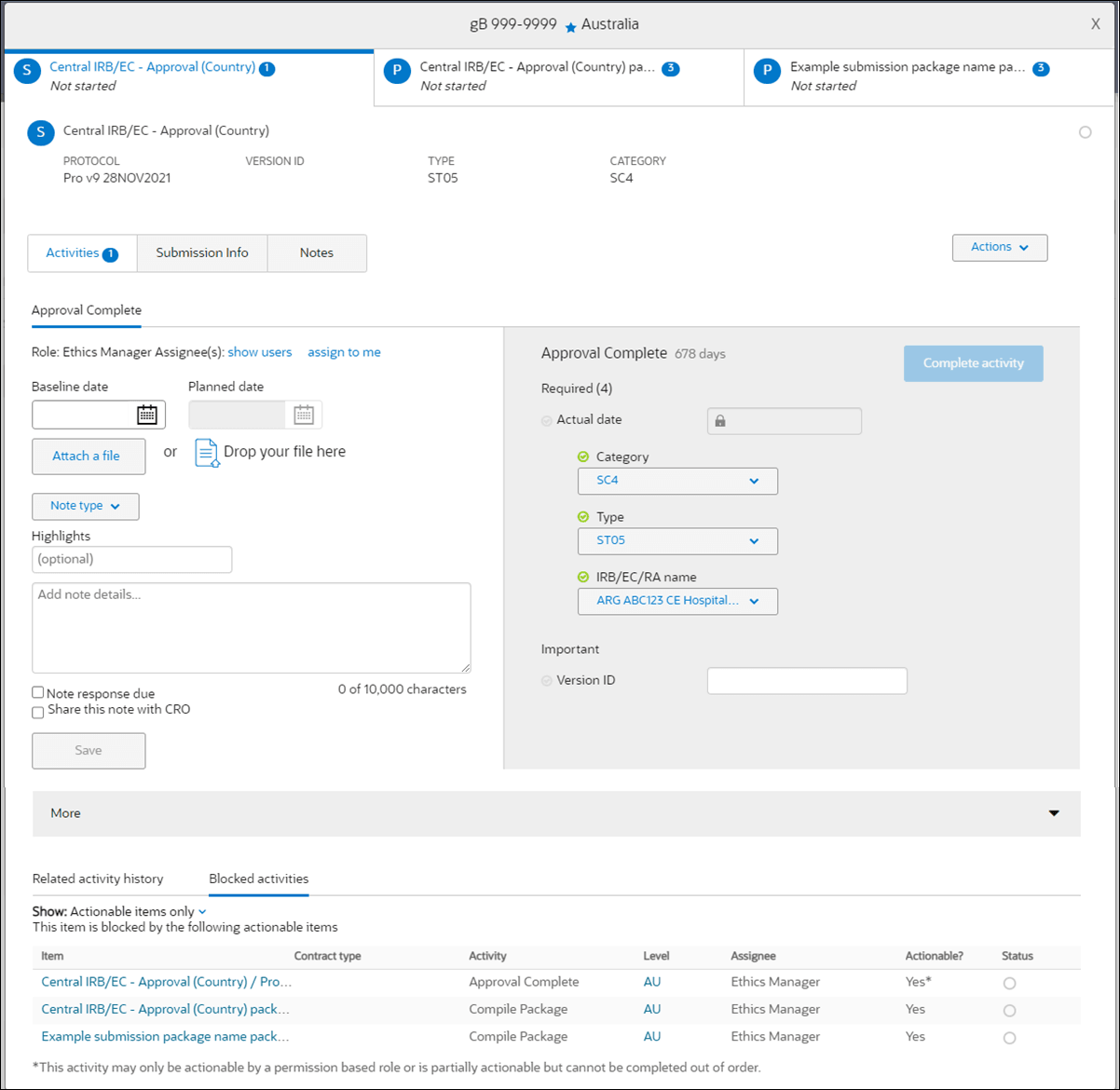 Submissions modal with related submission package tab