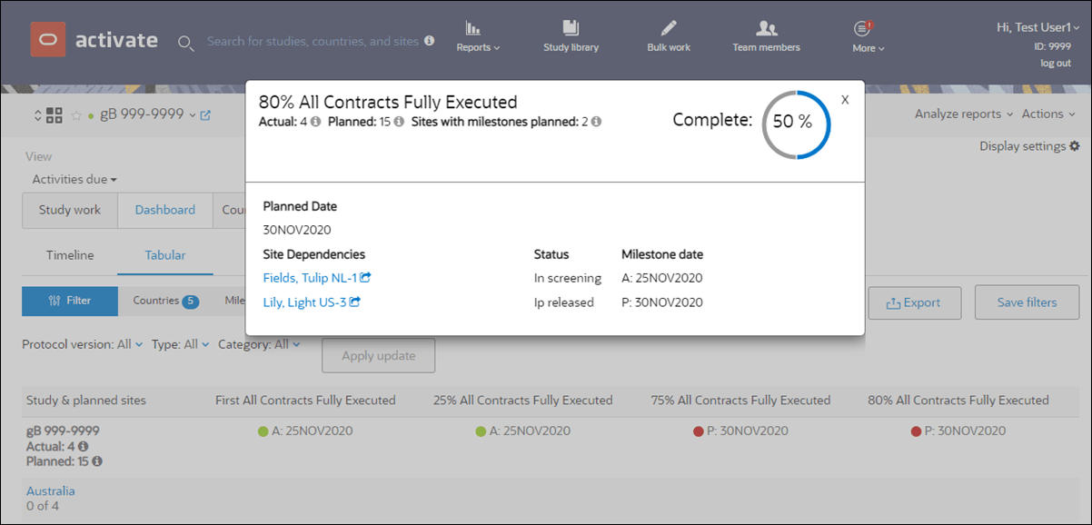 Summary milestone detail modal with submission milestone details