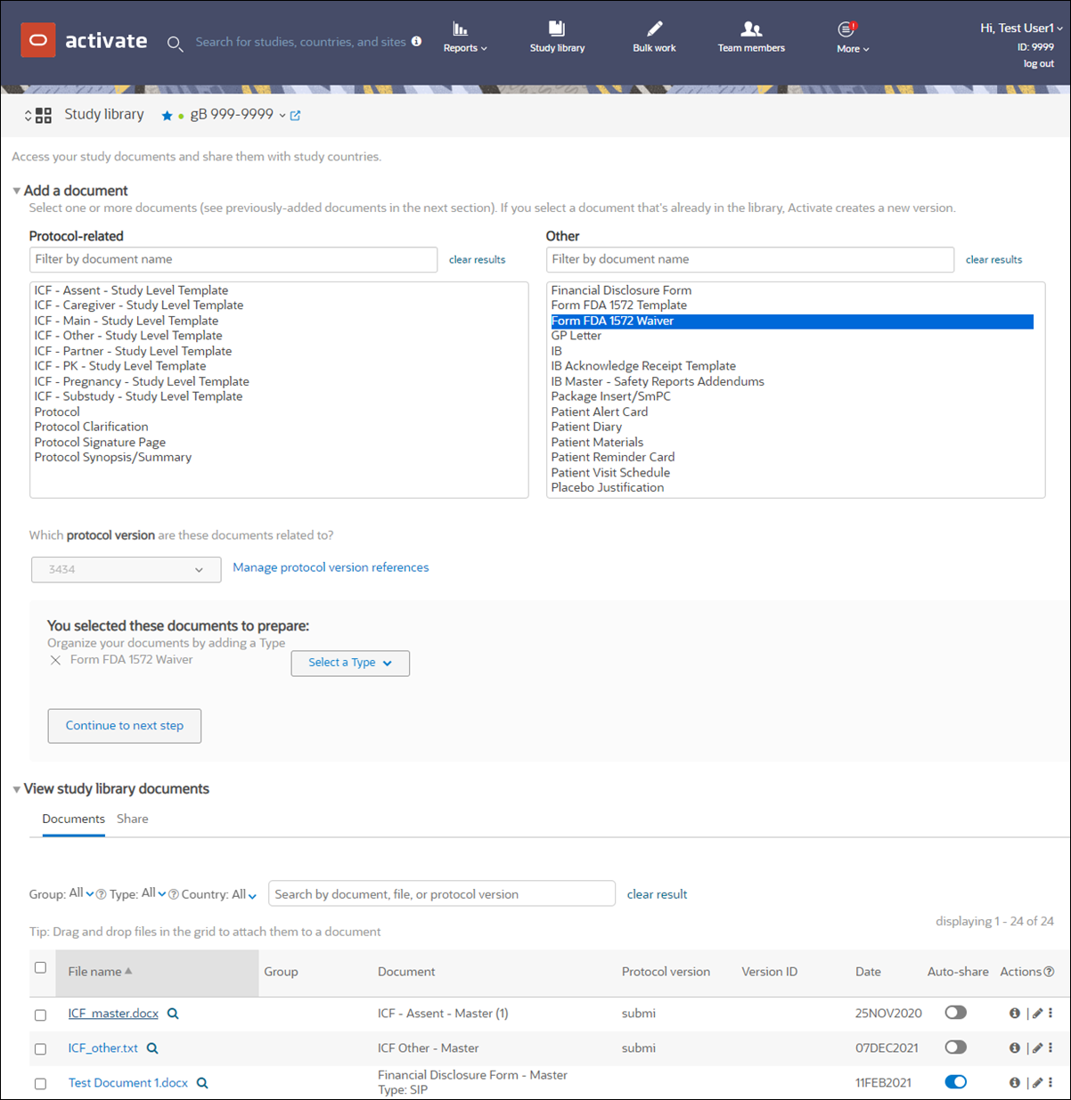 Adding documents and accessing the document list