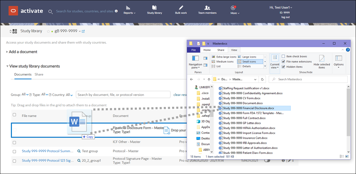 Drag and drop file to empty document row
