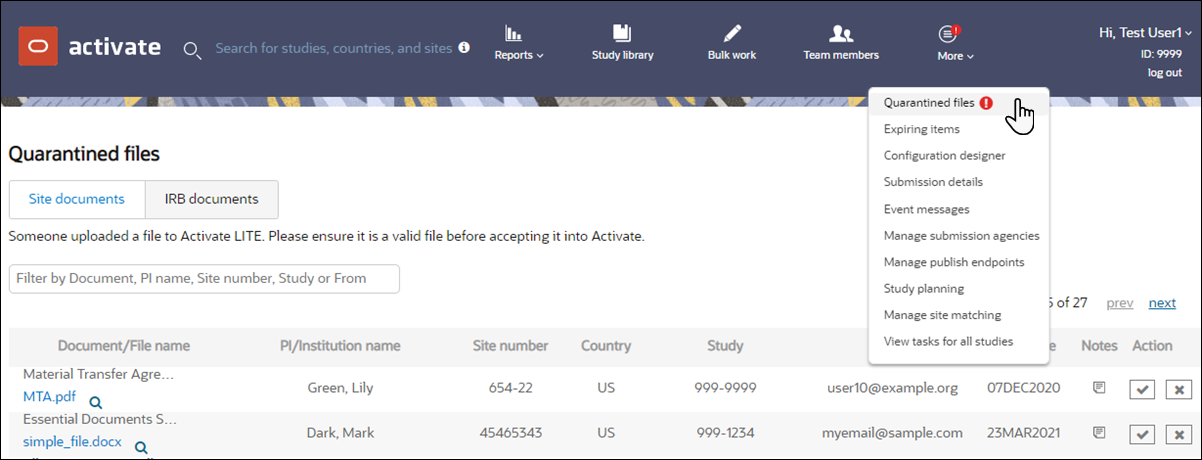 Site document quarantine area Site document quarantine area