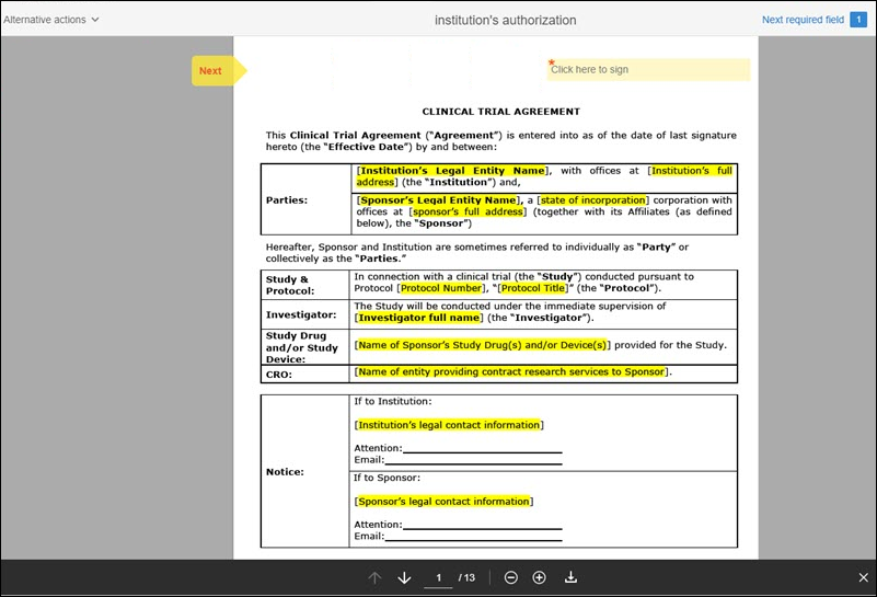 Document with highlighted input fields