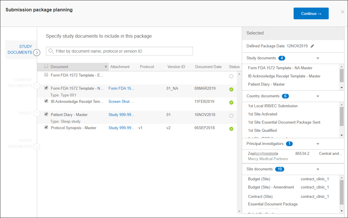 Submission package planning interface