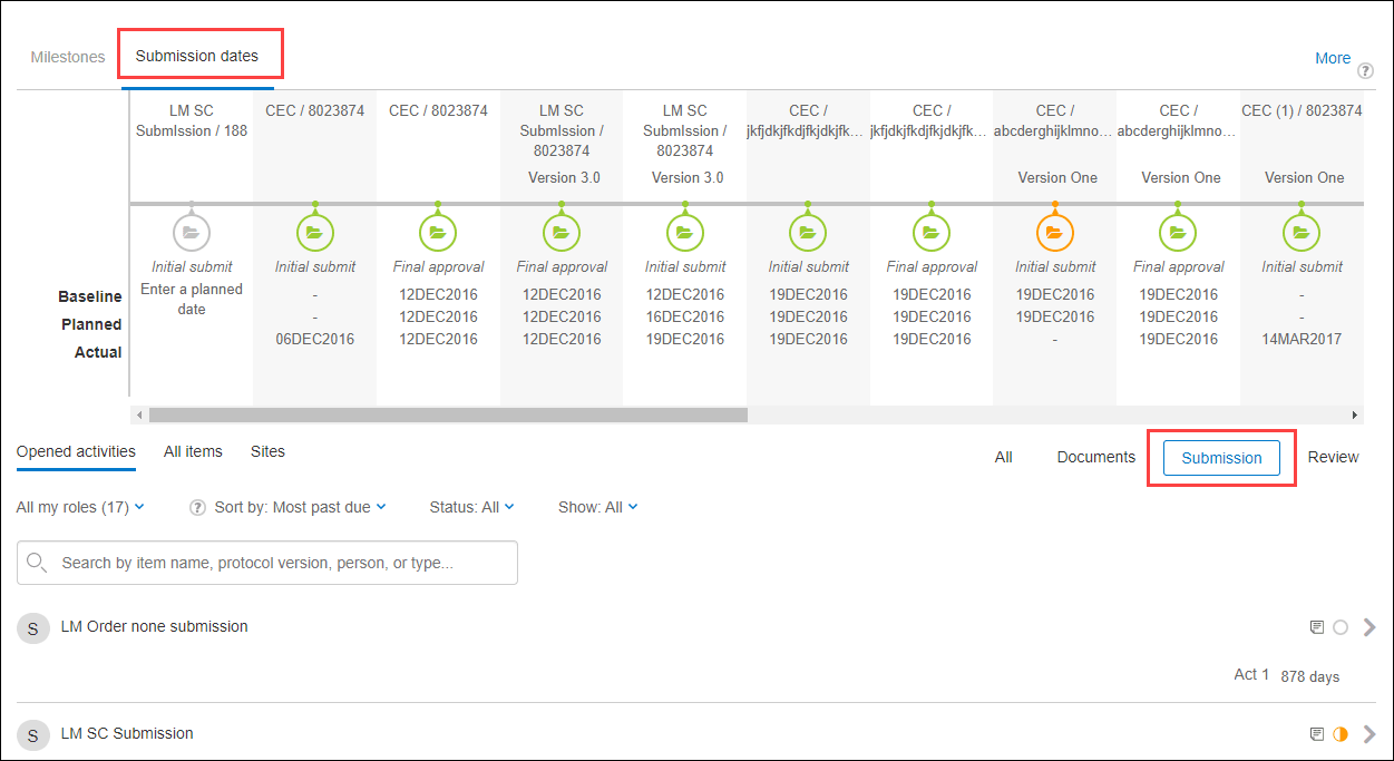 Submission date timeline and Submission placeholder filter