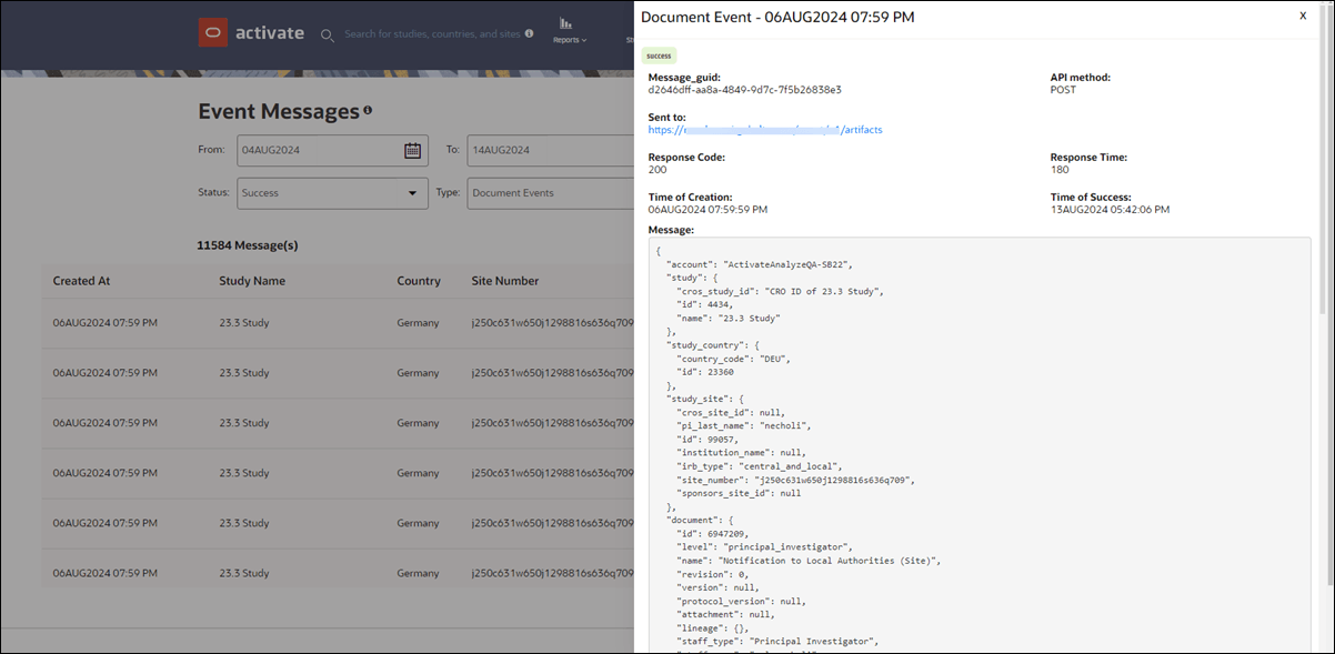 Message detail drawer shows message body in formatted JSON Message detail drawer shows message body in formatted JSON