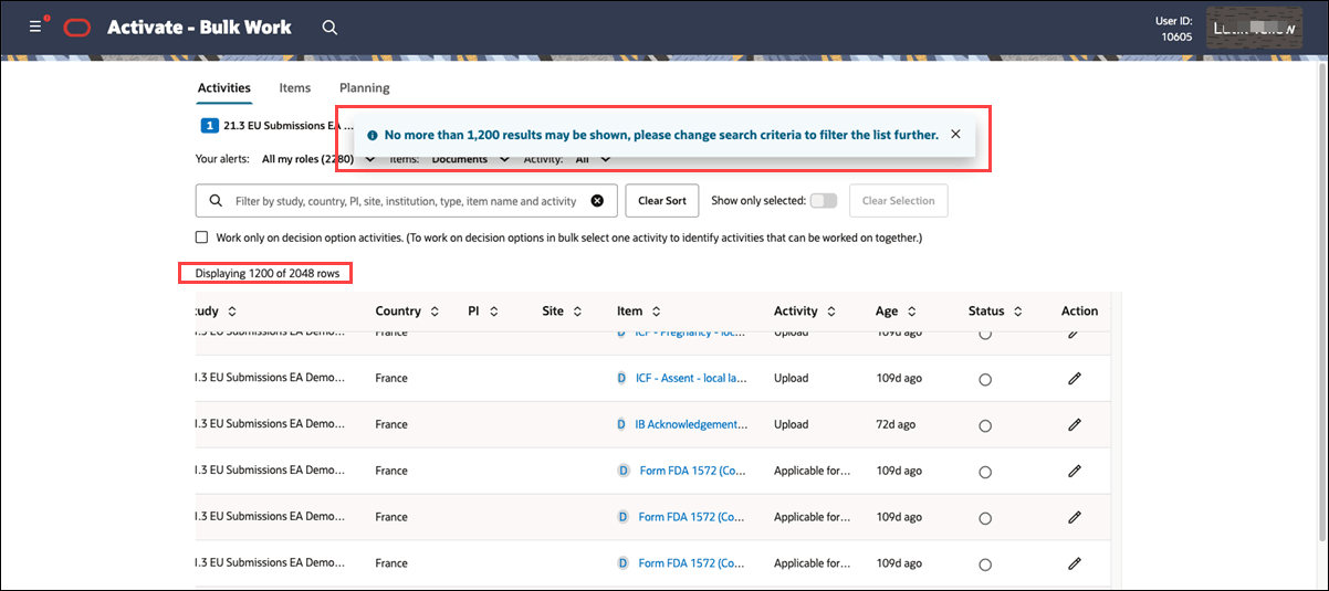 Table maximum message displayed at the top of the page.