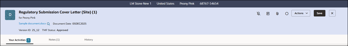 Example drawer header with Your Activities, Notes, and History tabs shown below