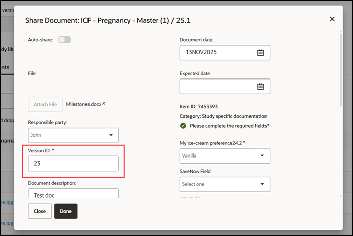 Version ID field in Study library document edit modal Version ID field in Study library document edit modal