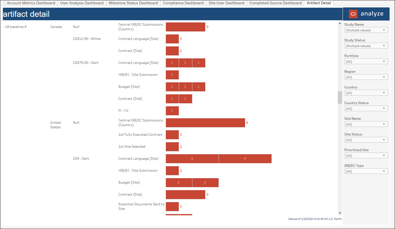 Adoption Dashboard – Artifact Detail worksheet