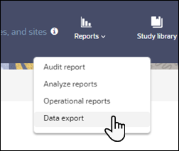 Data export link in Oracle Site Activate Reports menu