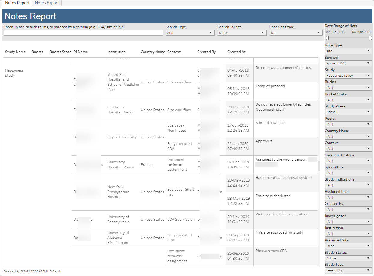 Notes Report – Notes Report worksheet