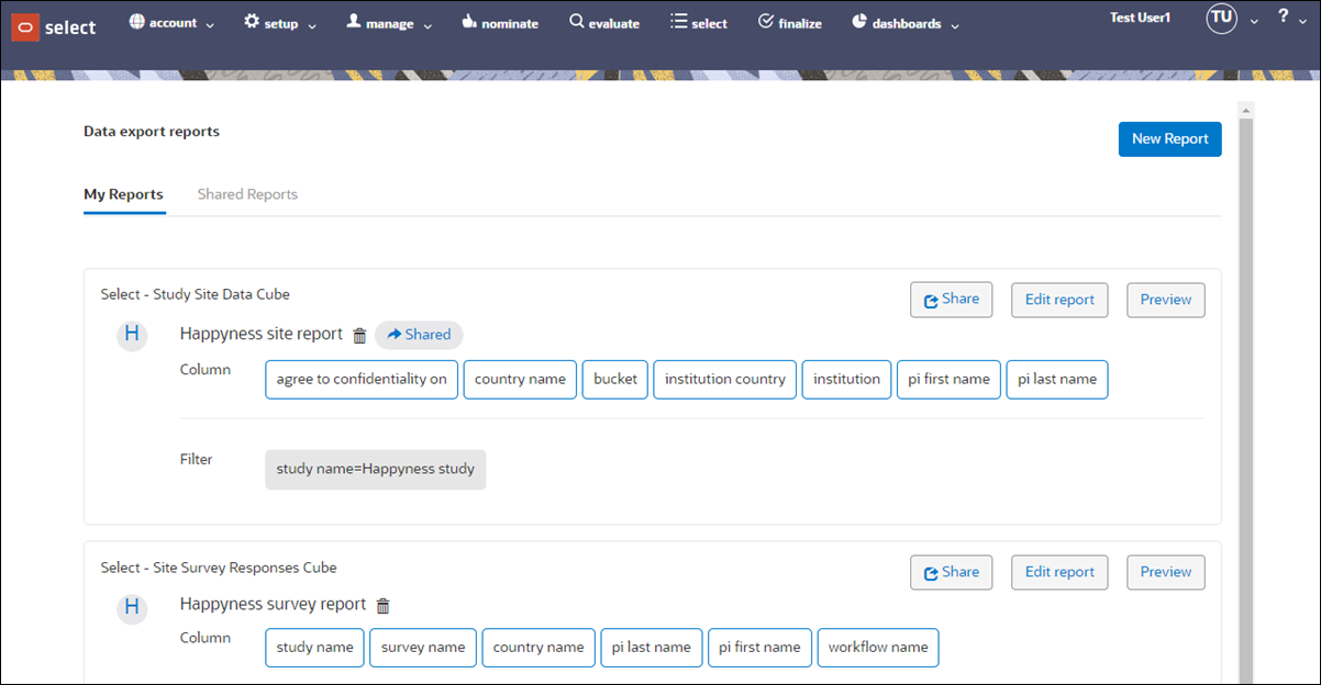 My Reports tab My Reports tab
