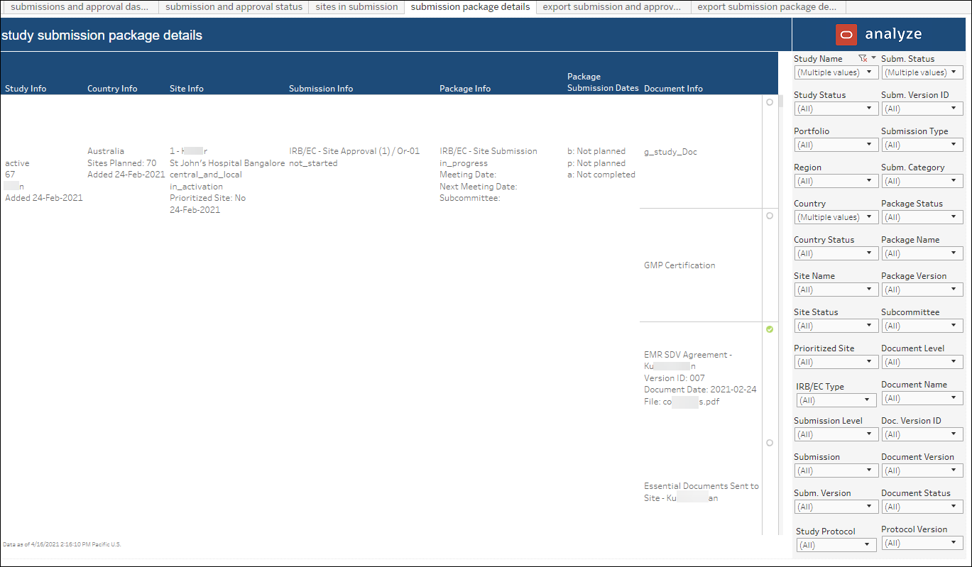 Submissions and Approval Status – Submission Package Details Submissions and Approval Status – Submission Package Details
