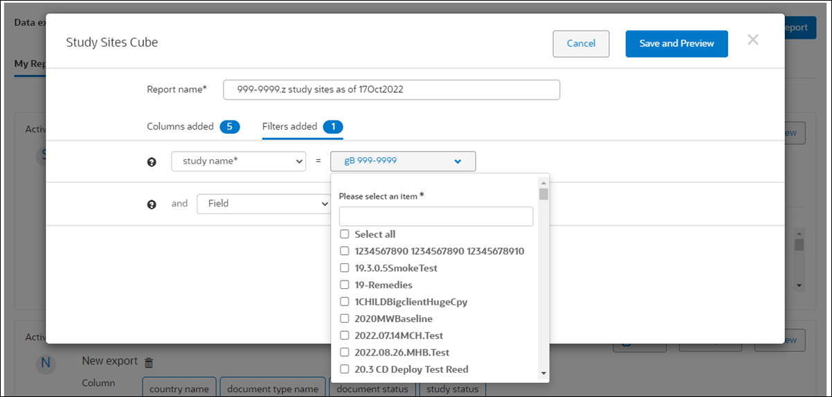 Data Export Utility filter selection Data Export Utility filter selection