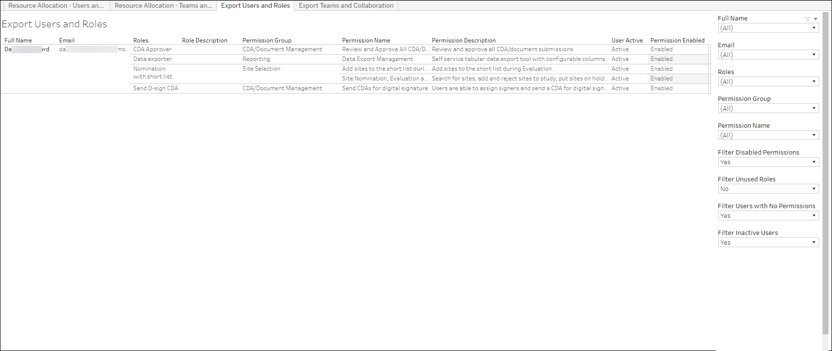 Resource Allocation – Users and Roles export worksheet Resource Allocation – Users and Roles export worksheet