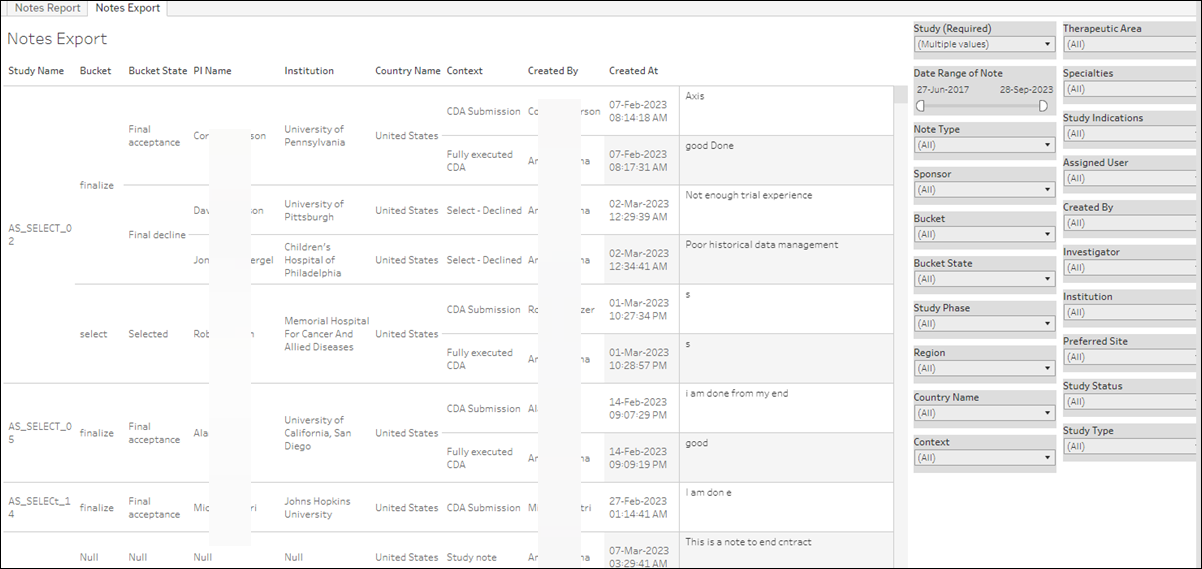 Notes Report – Notes Export worksheet Notes Report – Notes Export worksheet