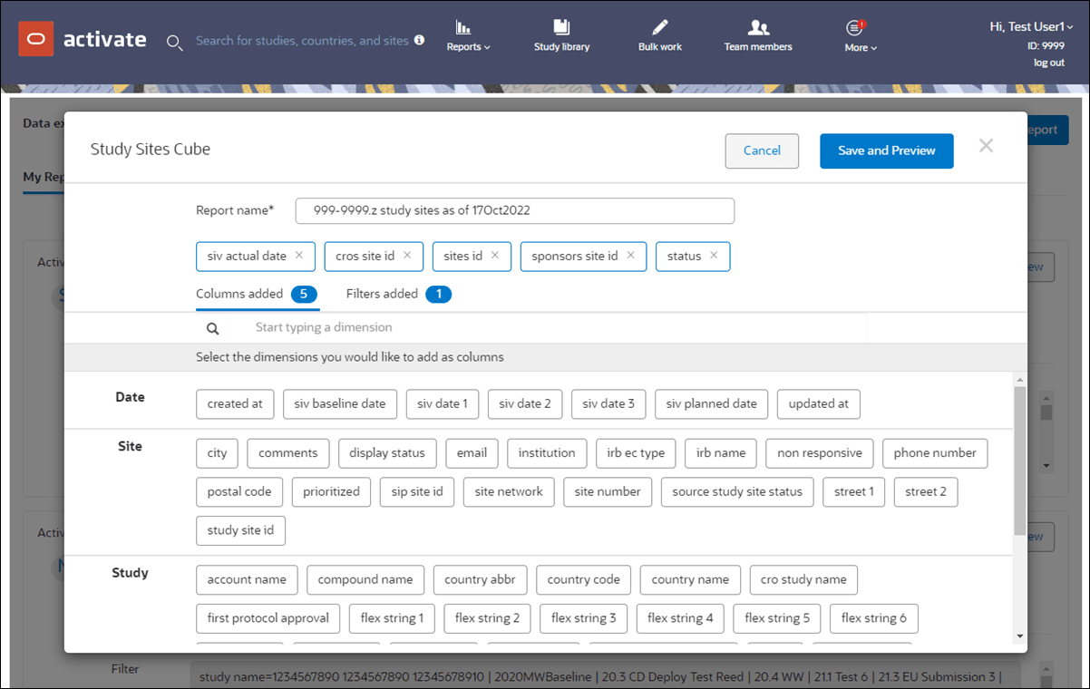 Data Export Utility column selection