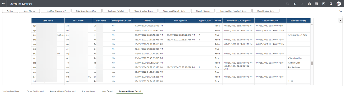 Activate Users Detail worksheet