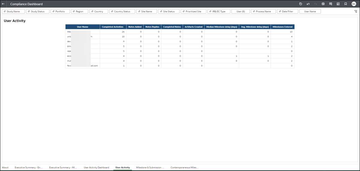 User Activity Detail worksheet