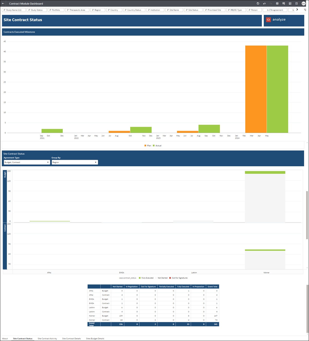 Site Contract Status Dashboard worksheet