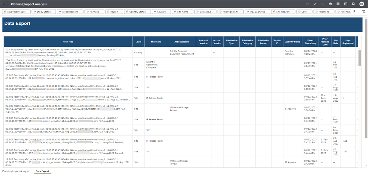 Data Export worksheet