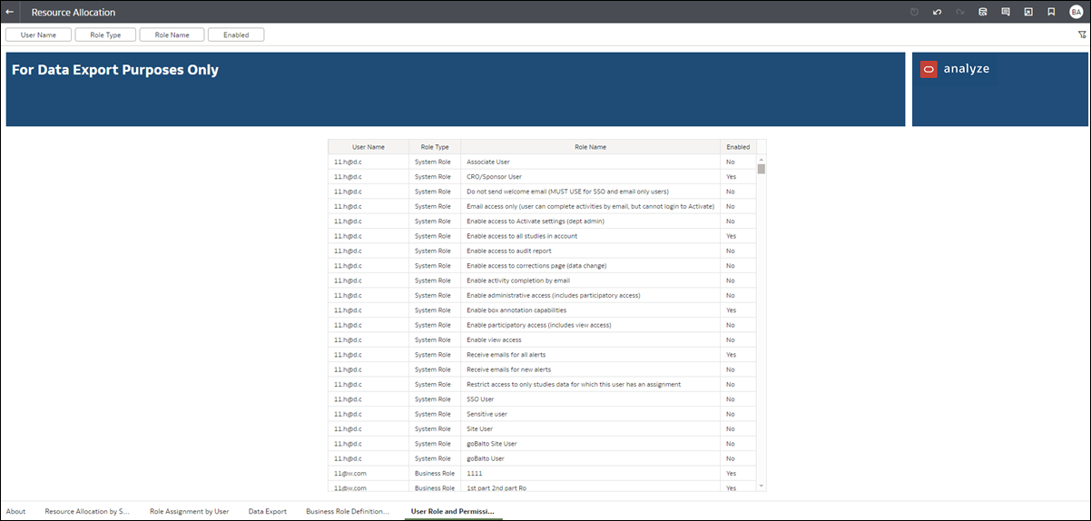 User Role and Permission worksheet
