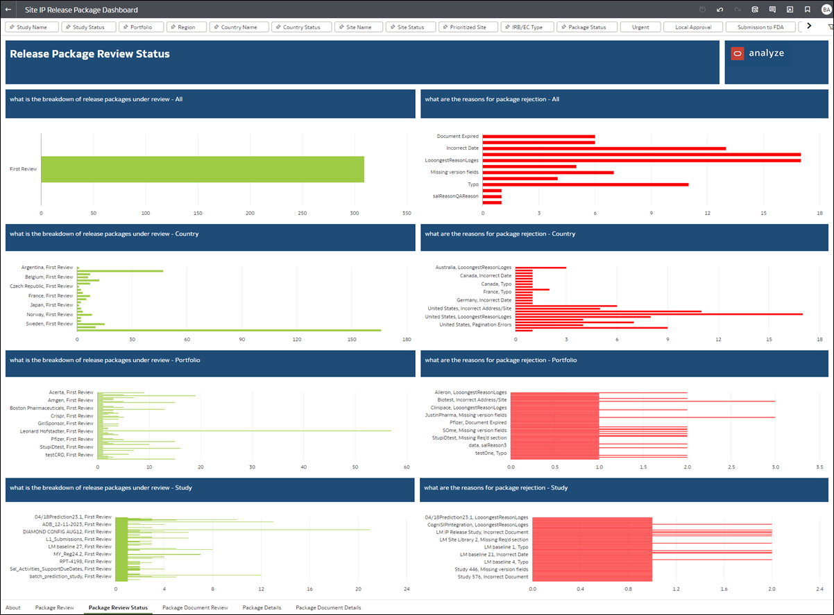 Release Package Review Status dashboard worksheet