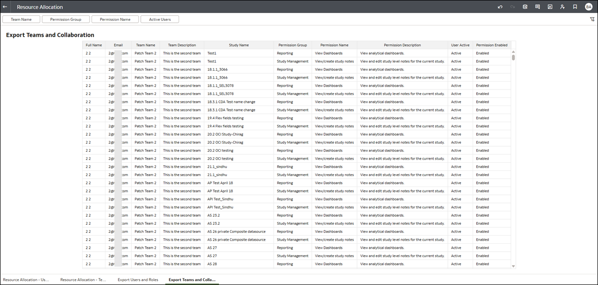 Export Teams and Collaboration worksheet