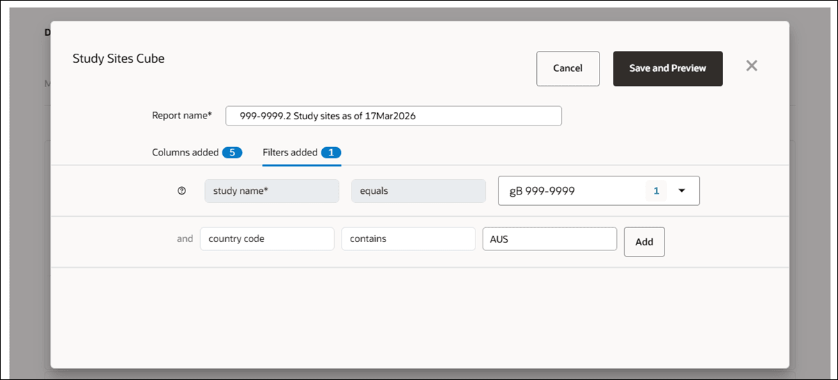 Data Export Utility filter selection
