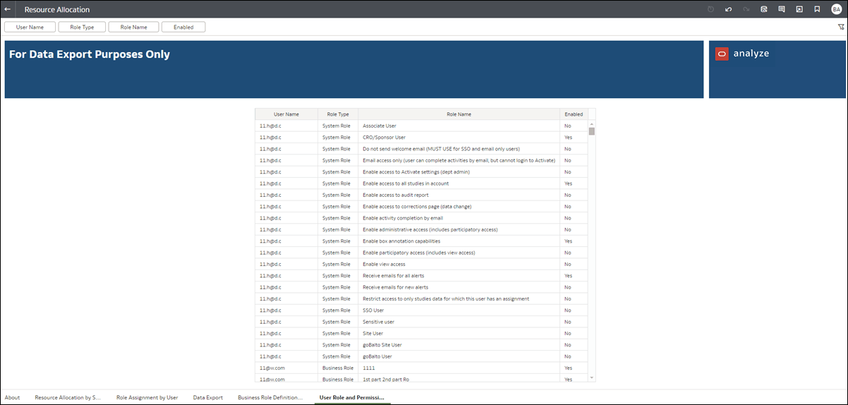 User Role and Permission worksheet