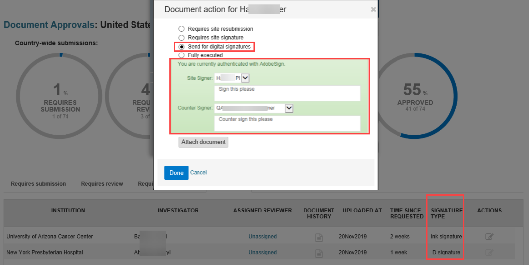 Send CDA for digital signatures