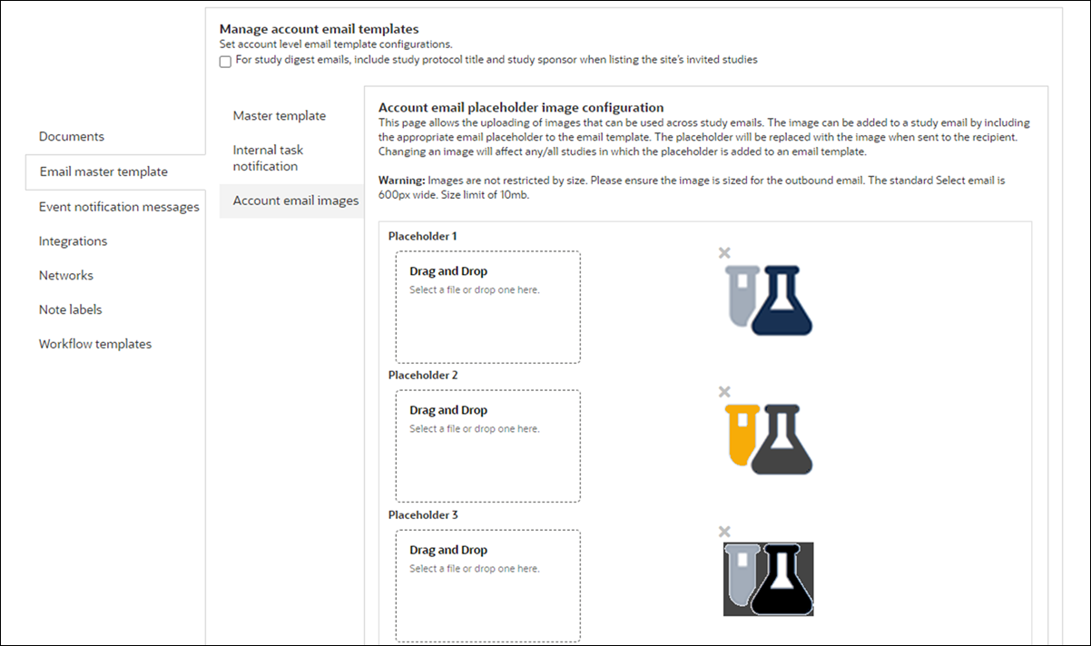 Configure account level image placeholders on the Account email template configuration page