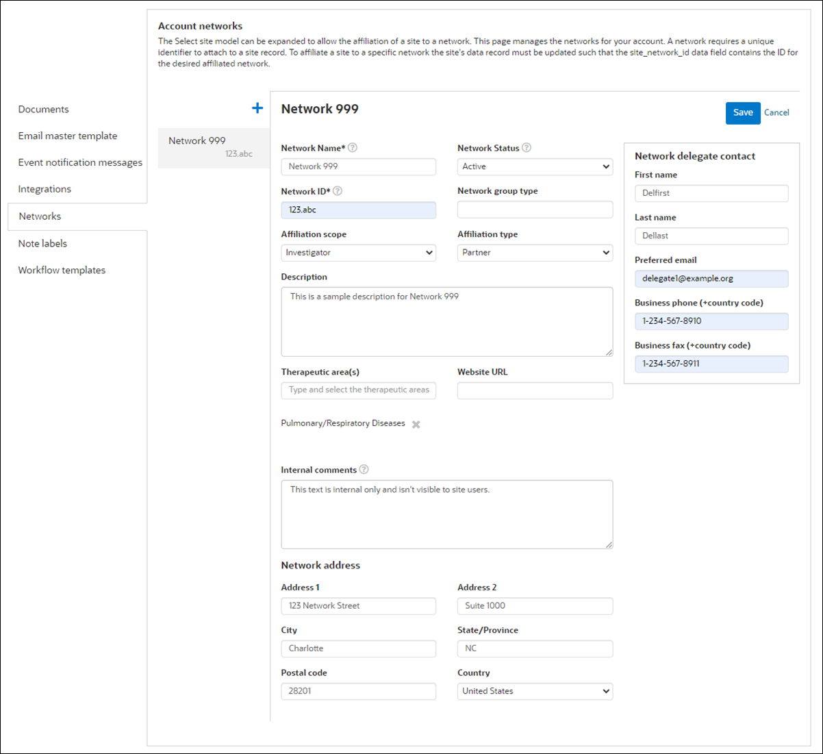 Account level network configuration page