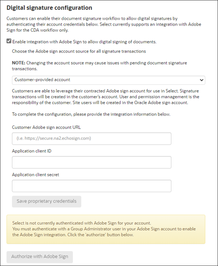 Configure digital signature integration