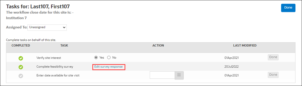 Edit survey response link to resubmit the survey on site's behalf