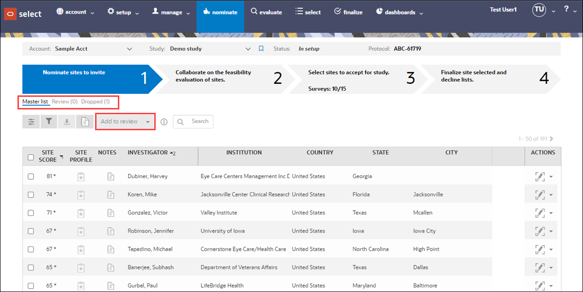 Step 1 - Review and drop sites Step 1 - Review and drop sites