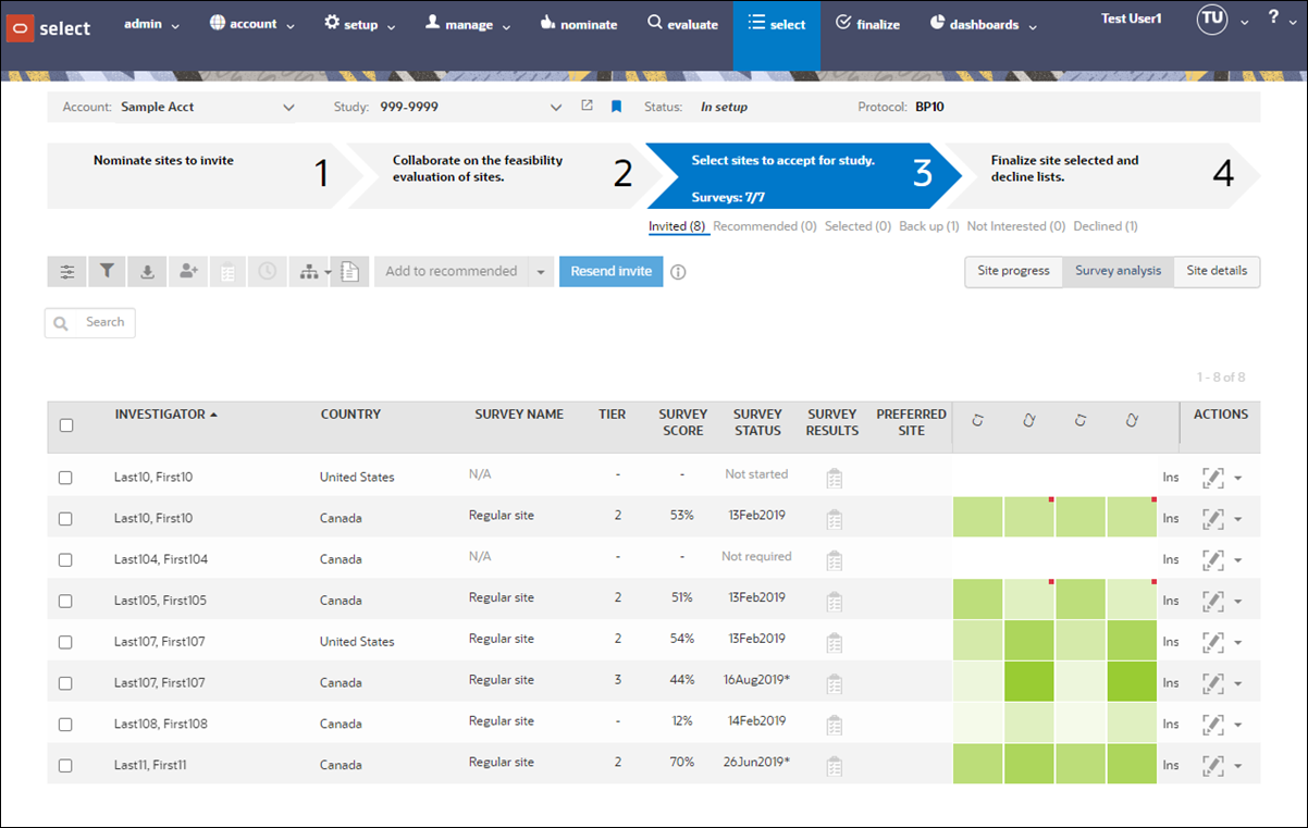 Survey analysis tab
