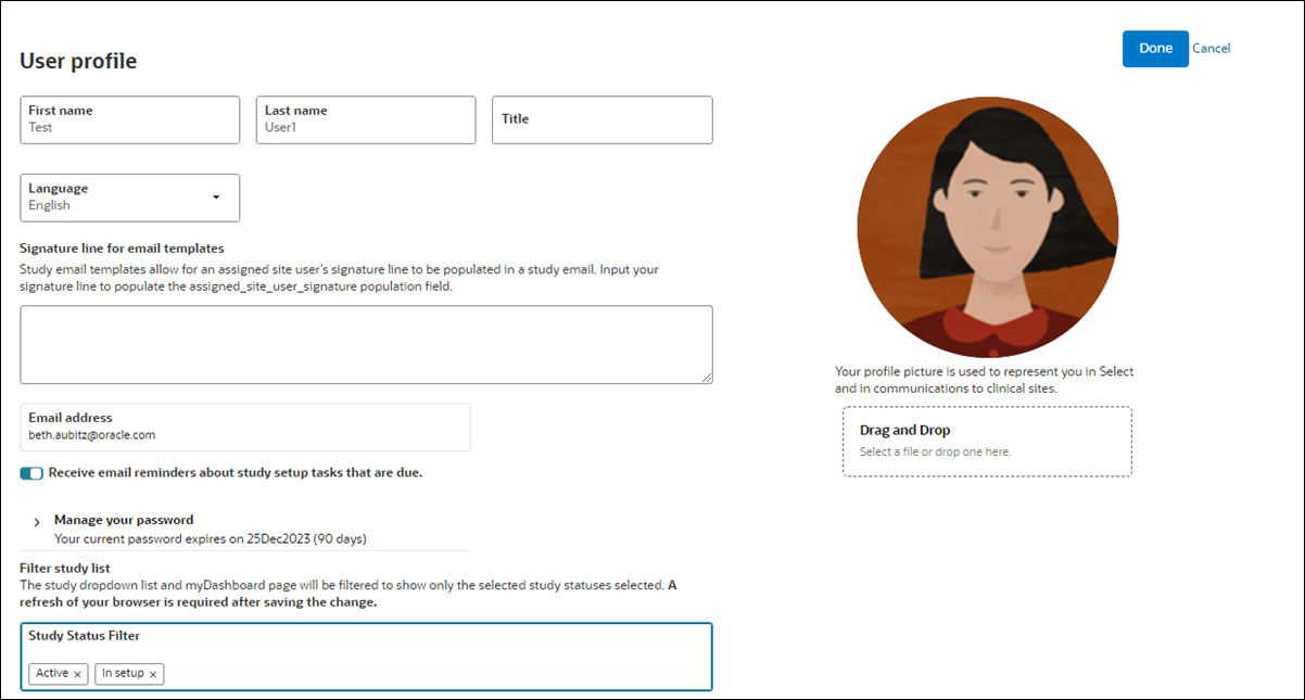 User account profile page User account profile page