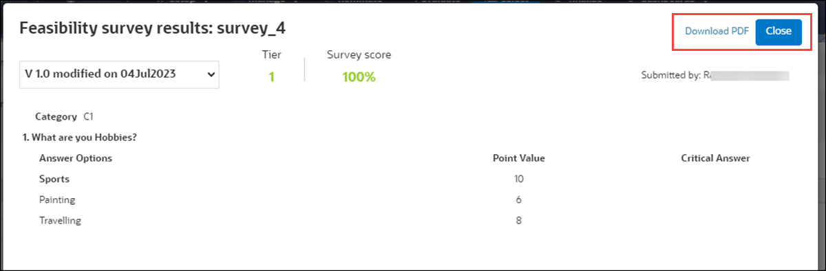 Feasibility survey response modal with new Download PDF link and relabeled Feasibility survey response modal with new Download PDF link and relabeled