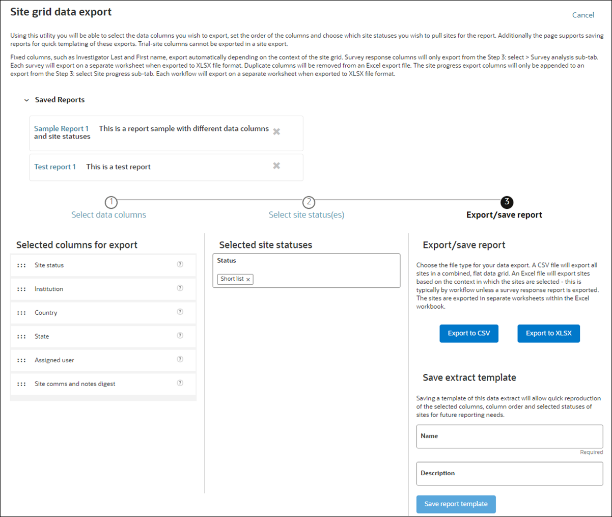 Redesigned Site grid data export page Redesigned Site grid data export page