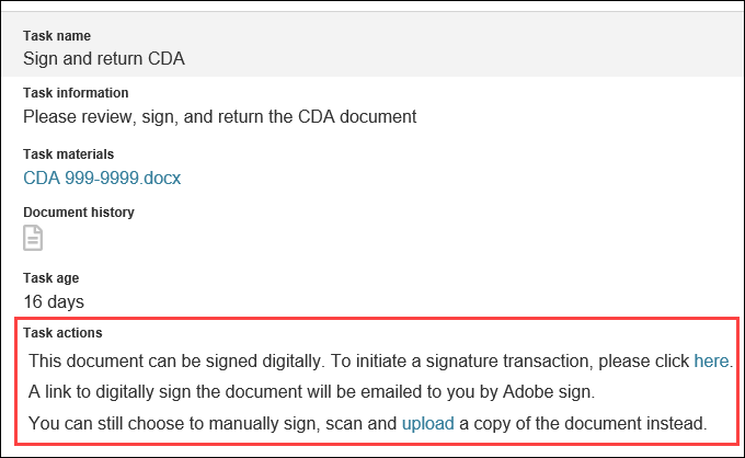 CDA task panel in Oracle Site Select LITE with task action text CDA task panel in Oracle Site Select LITE with task action text