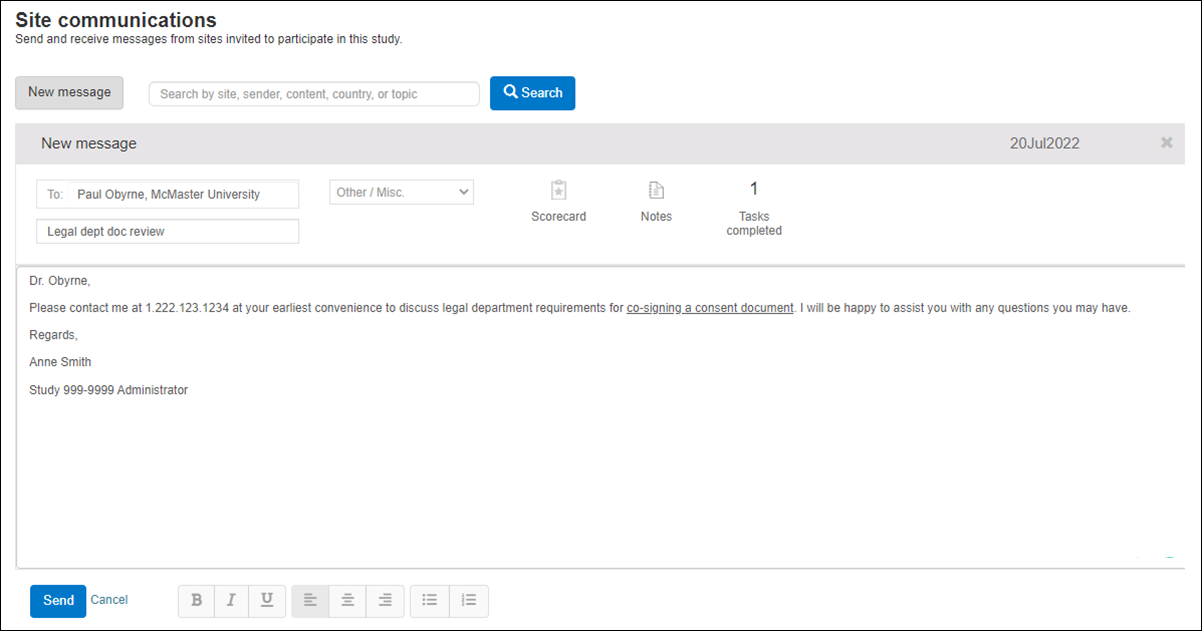 Compose a Site communications message Compose a Site communications message