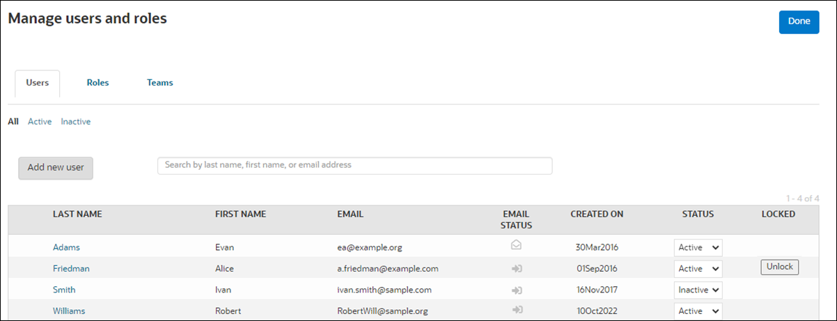 Manage users and roles - Users tab