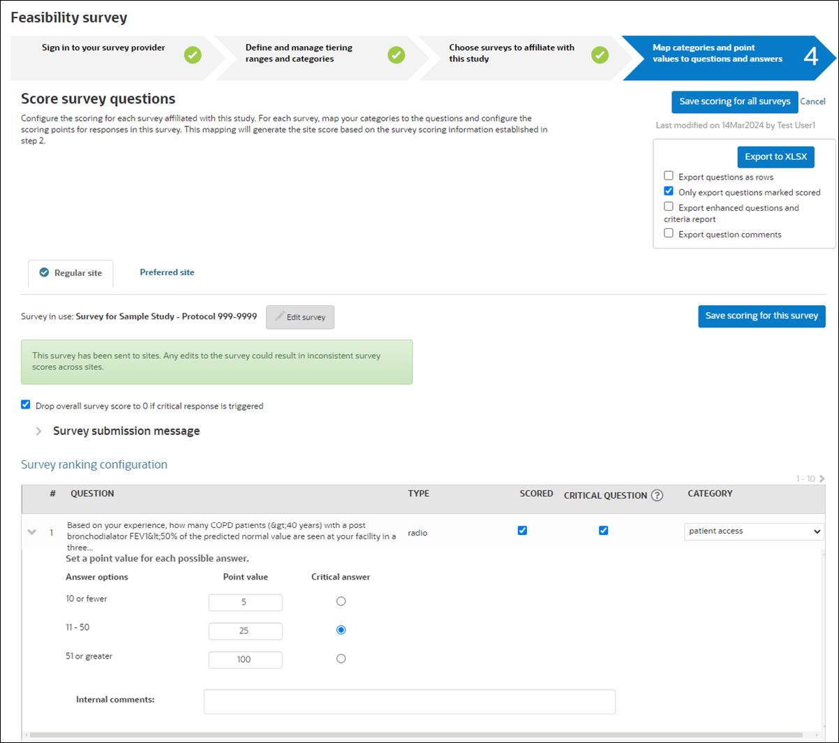 Score survey questions page