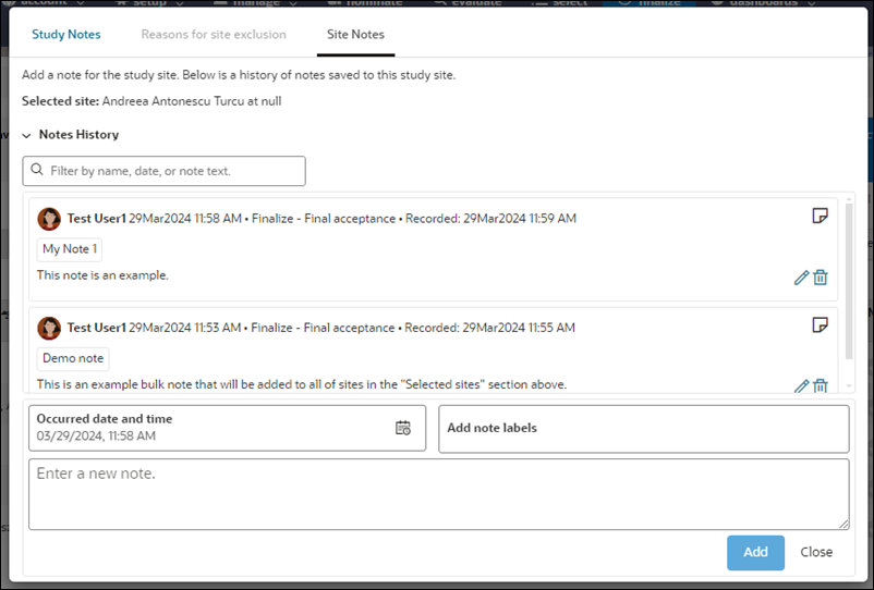 View and edit site notes within modal View and edit site notes within modal